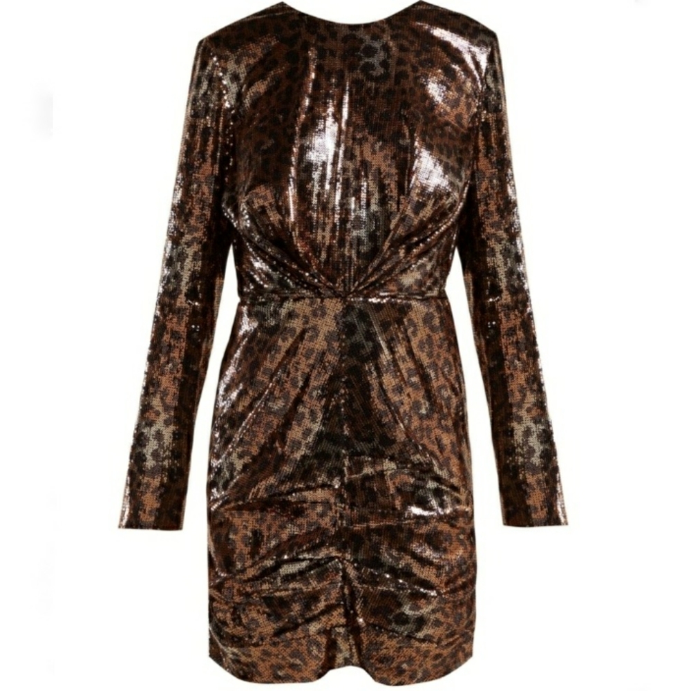 MSMG Milano Abito Leopard Print Sequin Mini Dress